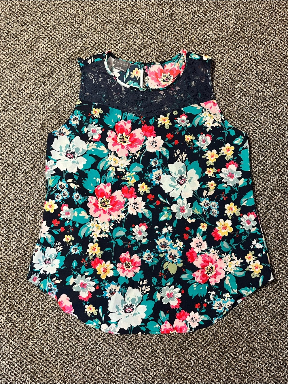Women’s Van Heusen Blouse Top Tank Top Floral Lace Tropical Summer Medium